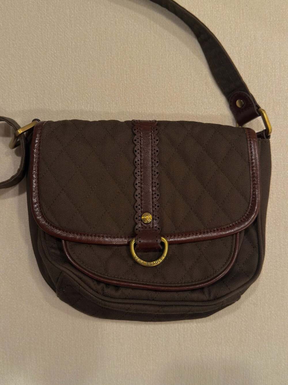 Vera Bradley Quilted Crossbody Bag Brown Floral Flap